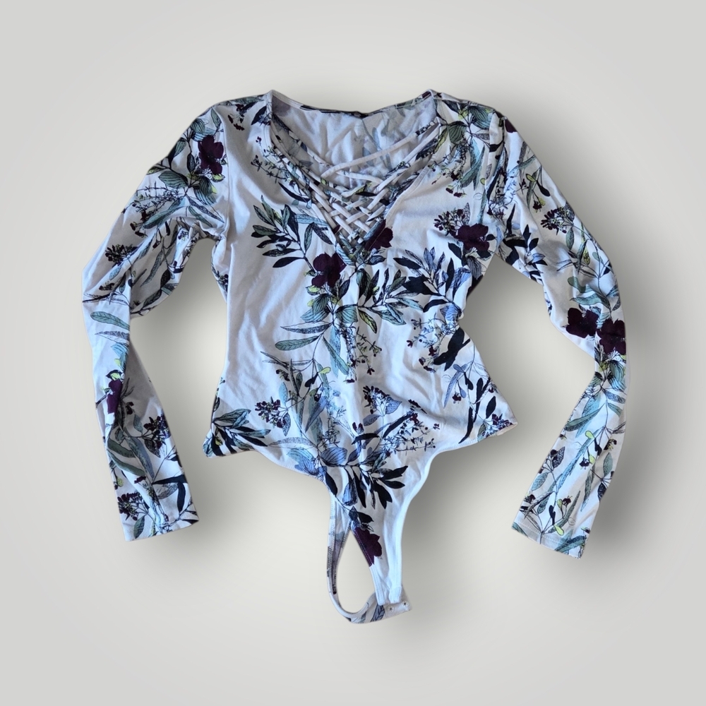 Guess Floral Lace-Up Bodysuit